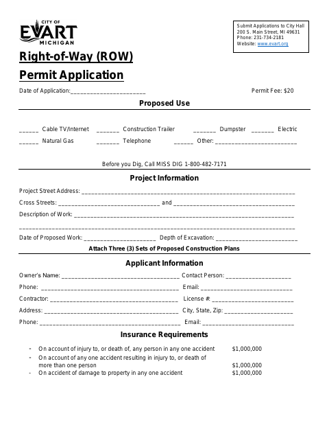 First page of the Right-of-Way Permit Application