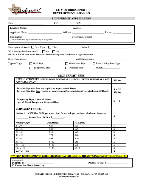 First page of the Sign Permit Application