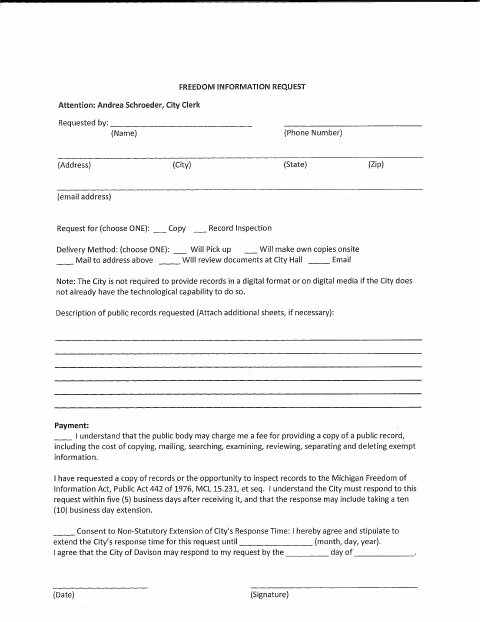 First page of the Freedom of Information Request Form