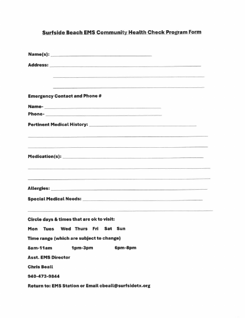 First page of the EMS Community Health Check Enrollment Form