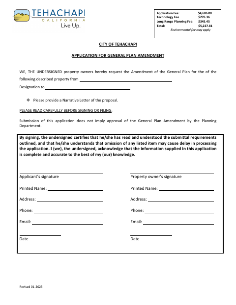 First page of the Application for General Plan Amendment