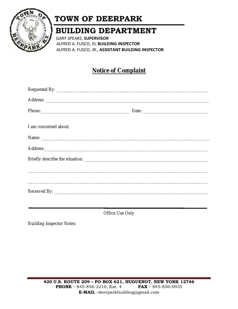 First page of the Notice of Complaint