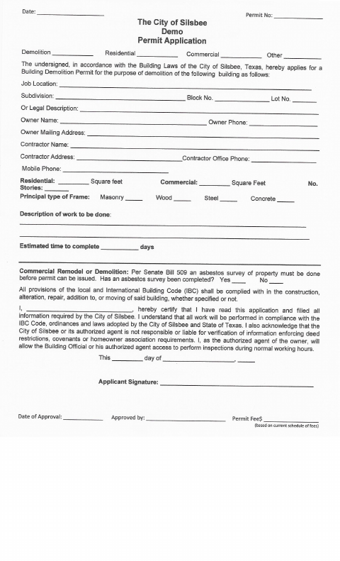 First page of the Demolition Permit Application