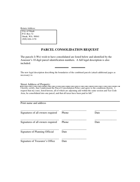 First page of the Parcel Consolidation Request