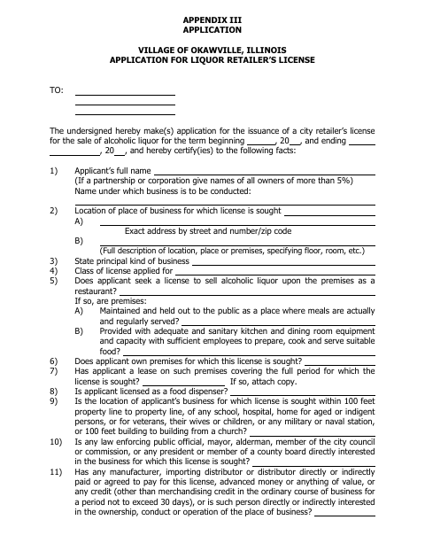 First page of the Liquor Retailer’s License Application