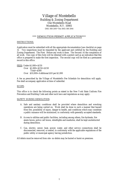 First page of the Demolition Permit Application