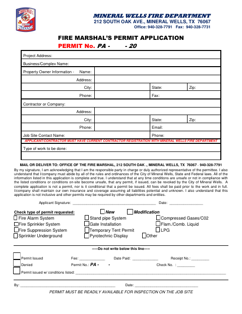 First page of the Fire Marshal’s Permit Application