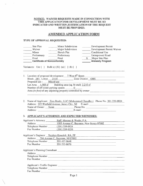 First page of the Amended Development Application