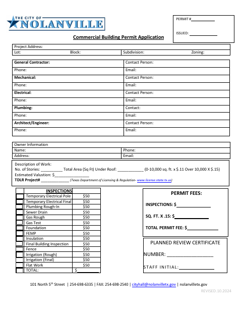 First page of the Commercial Building Permit Application