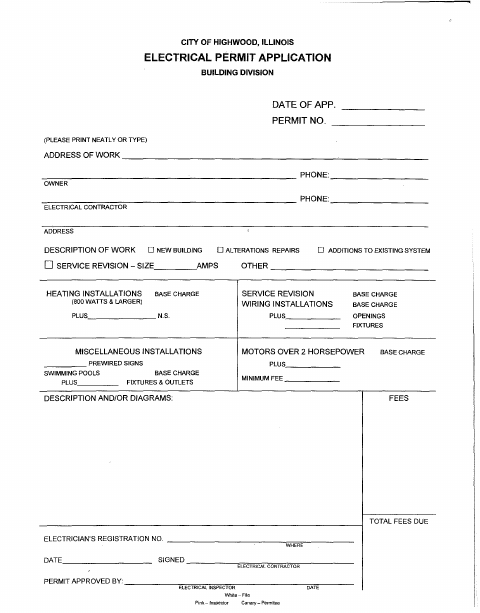 First page of the Electrical Permit Application