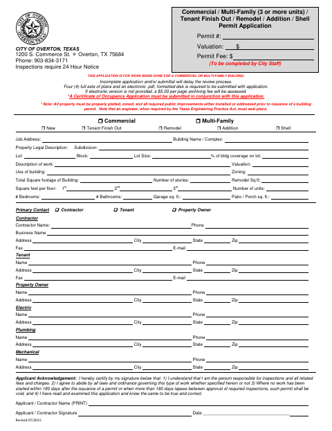 First page of the Commercial/Multi-Family Permit Application