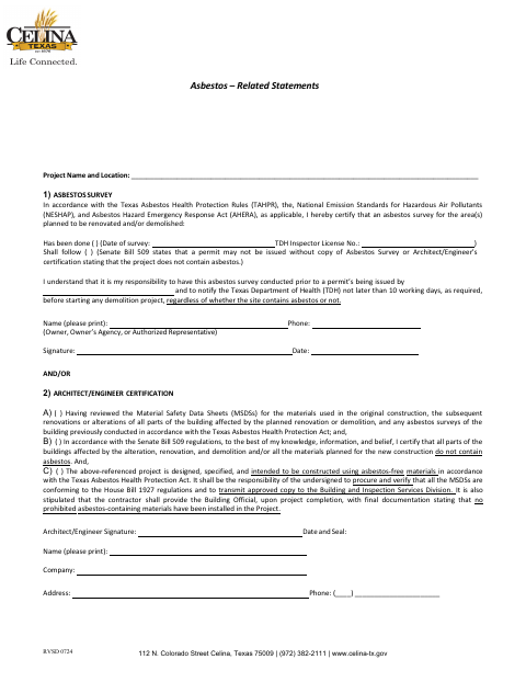 First page of the Asbestos-Related Statements and Construction Site Waste Consent Form