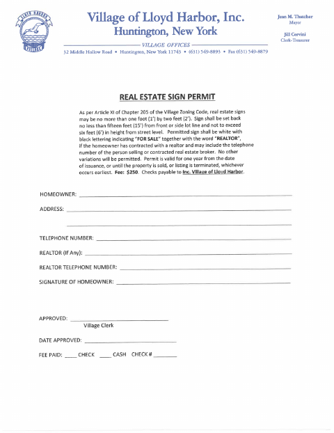 First page of the Real Estate Sign Permit