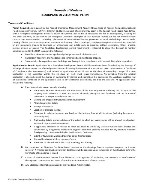 First page of the Floodplain Development Permit Application