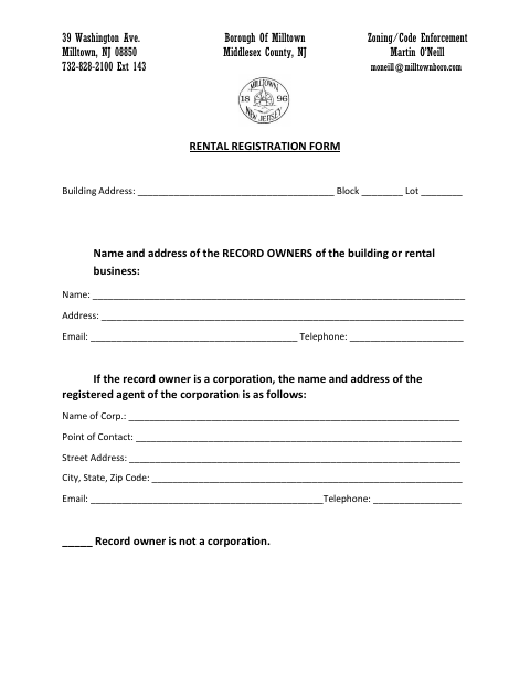 First page of the Rental Registration Form