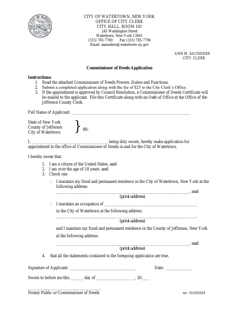 First page of the Commissioner of Deeds Application