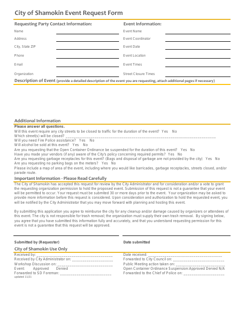 First page of the Event Request Form