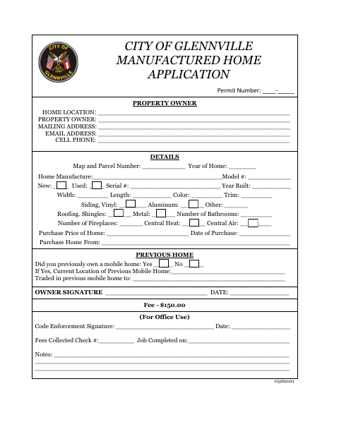 First page of the Manufactured Home Permit Application