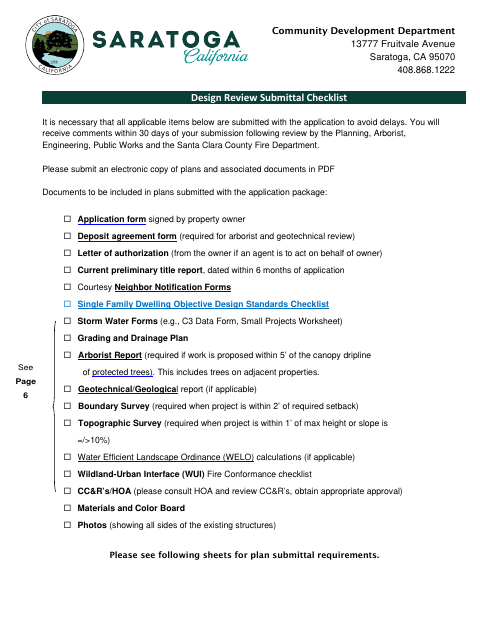 First page of the Design Review Submittal Checklist