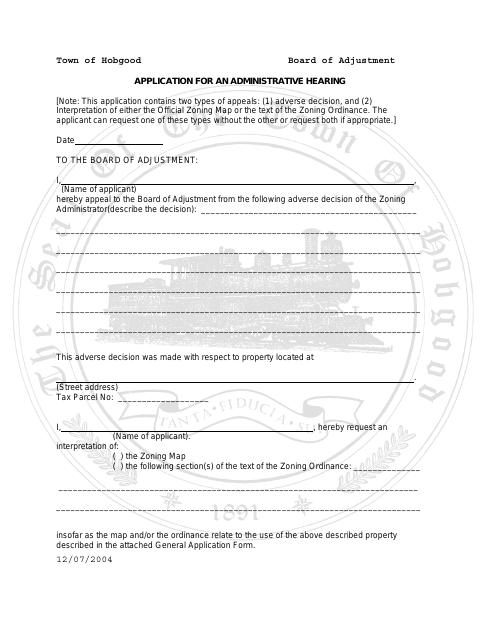 First page of the Application for an Administrative Hearing