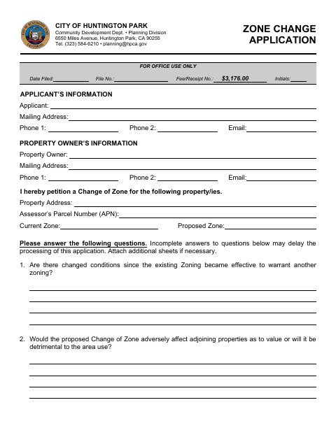 First page of the Zone Change Application