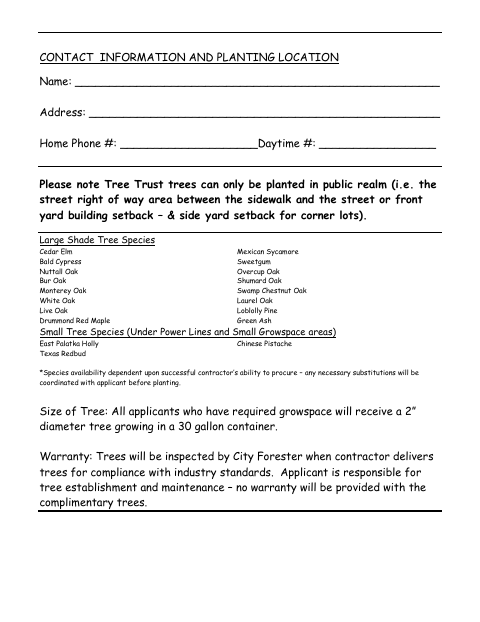 First page of the Tree Trust Paper Application