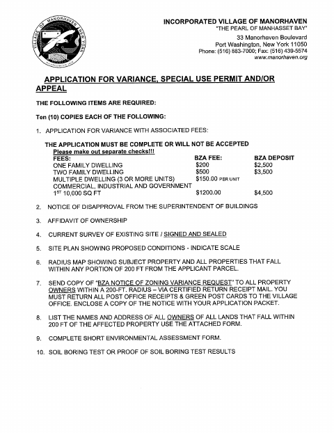 First page of the Application for Variance, Special Use Permit and/or Appeal