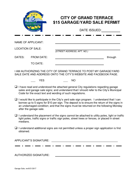First page of the Garage/Yard Sale Permit
