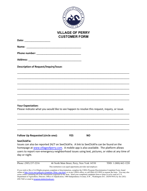 First page of the Customer Form