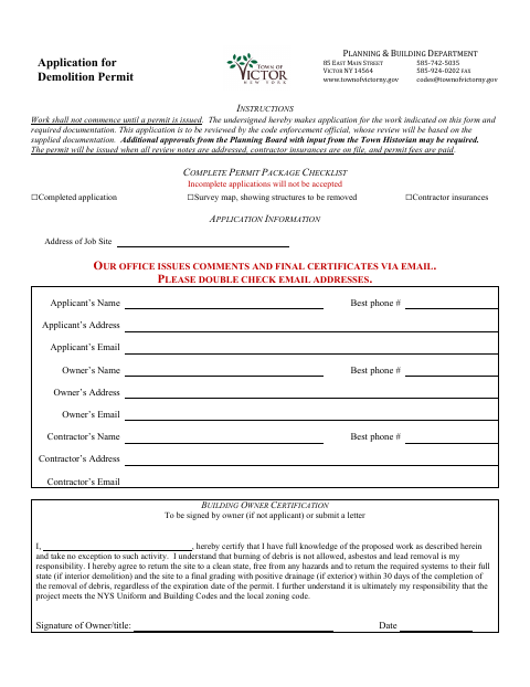 First page of the Demolition Application