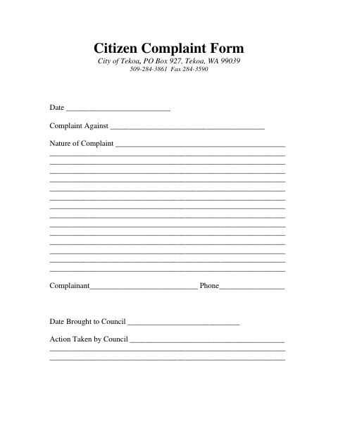 First page of the Citizen Complaint Form