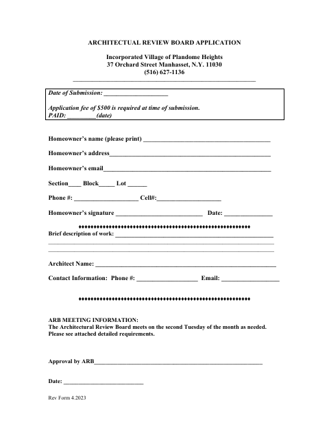 First page of the Architectural Review Board Application