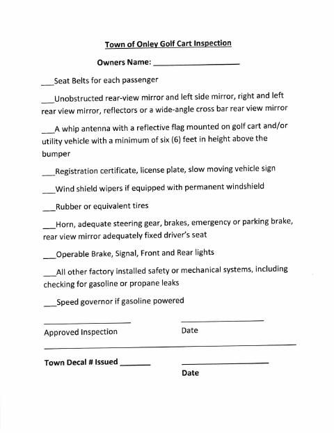 First page of the Golf Cart Inspection