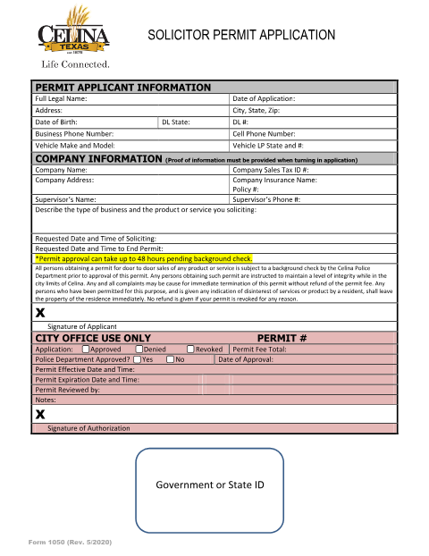 First page of the Solicitor Permit Application