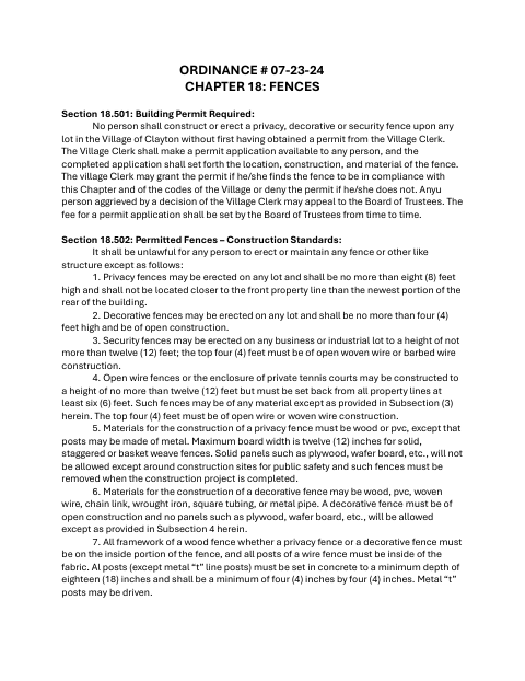First page of the Fence Erection Permit