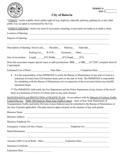 First page of the Street Opening Permit