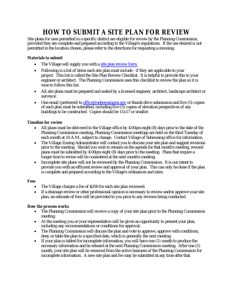 First page of the Site Plan Review Application