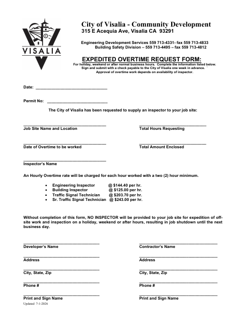 First page of the Expedited Overtime Request Form