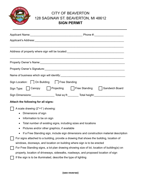 First page of the Sign Permit Application
