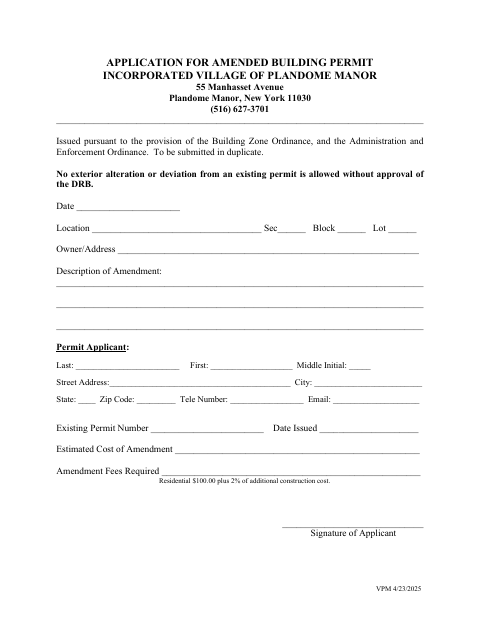 First page of the Amended Building Permit Application