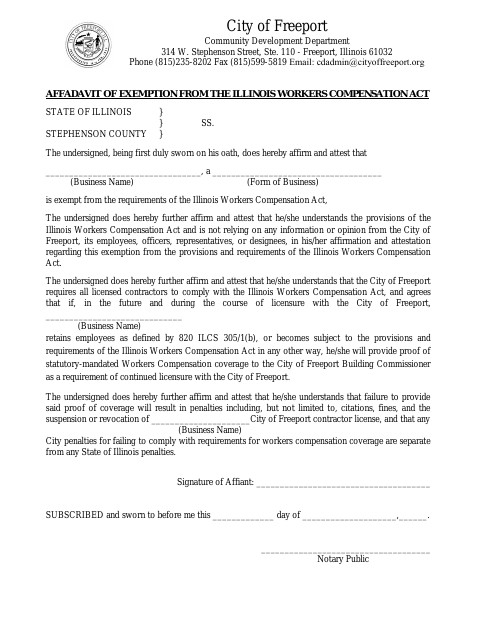 First page of the Affidavit of Exemption from the Illinois Workers Compensation Act