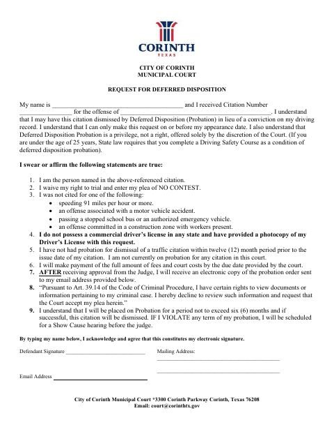 First page of the Deferred Disposition Request Form