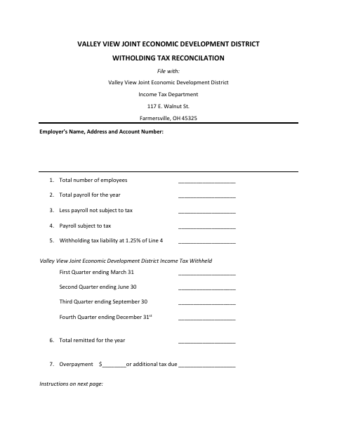 First page of the Joint Economic Development District Reconciliation Form