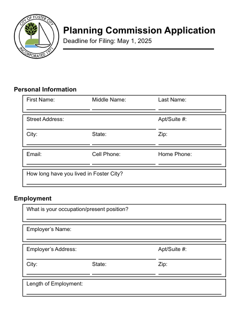 First page of the Planning Commission Application