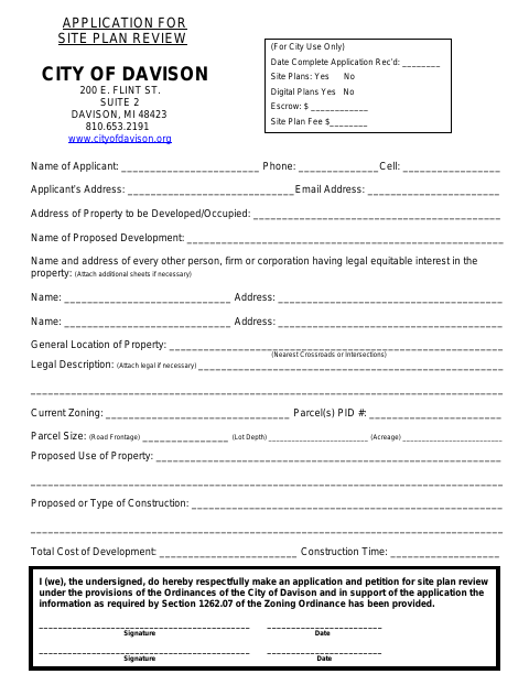 First page of the Application for Site Plan Review