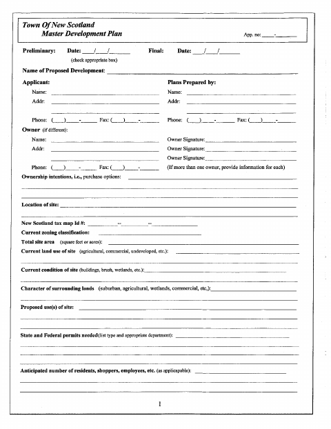 First page of the Master Development Plan Application