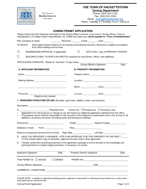 First page of the Zoning Permit Application