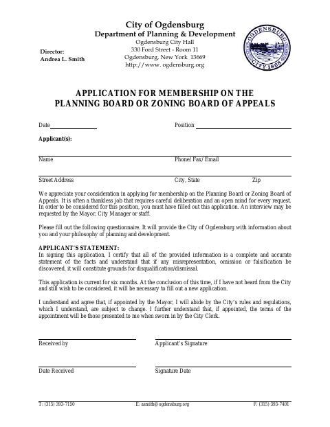 First page of the Application for Membership on the Planning Board or Zoning Board of Appeals
