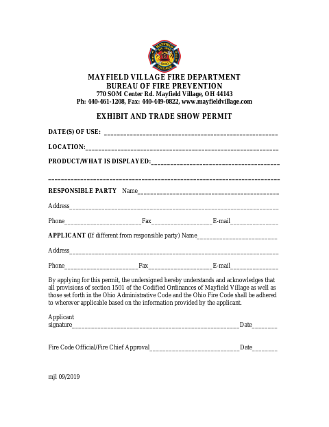 First page of the Exhibit and Trade Show Permit