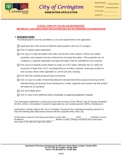 First page of the Annexation Application